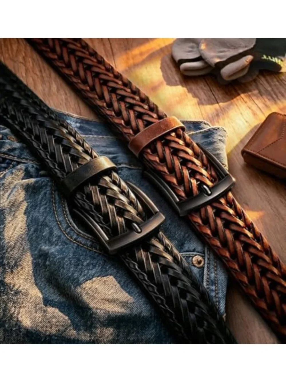 Stylish Men's Braided Leather Belt Set - 2 Pack, Gift Boxed, Adjustable Fit
